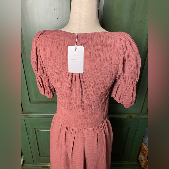 Ted Baker Angeia Textured Crepe Button Front MIDI Dress Medium Pink Size Medium - Picture 6 of 8